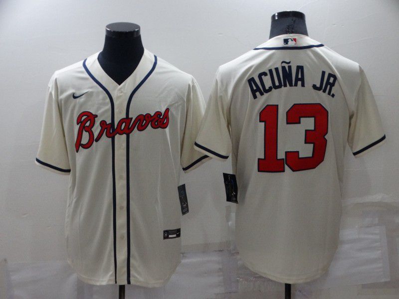 Men Atlanta Braves #13 Acuna jr Cream Game Nike 2022 MLB Jersey